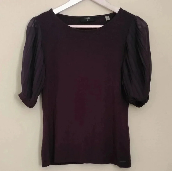 Purple Tahari Top Tulle Pouf Sleeves Sz S/P - Picture 1 of 9
